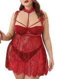 Plus Size sexy lingerie Halter Neck suspender mesh lace night dress