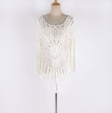 Crocheted color long-sleeved beach blouse knitting hollow loose bikini swimsuit with Cover-Up for women