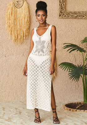Beach Cover Up Cutout Tank Top Knitting Skirt Holidays Cover Up