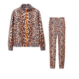 Women's Patchwork Camouflage Leopard Print Casual Zip-Up Two-Piece