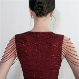 Decorative Crystal Diamond Chain Sequin Embroidery Stripe Positioning Flower Dinner Ceremony Long Evening Dress