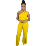 Women's Clothing Double Layer Solid Color Sleeveless Zip Wide Leg Jumpsuit