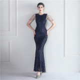 Decorative Crystal Diamond Chain Sequin Embroidery Stripe Positioning Flower Dinner Ceremony Long Evening Dress