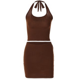 Low Back Vest + Skirt Set with Straps Halter Neck Tight Fitting Versatile Set Tight Fitting Short Two-piece Set