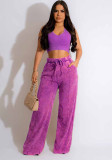 Fashion Ladies Sleeveless Open Waist Bolero Elastic Waist Wide Leg Pants Set