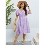 Women's Summer V Neck Purple Loose Plus Size Dress