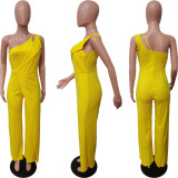 Women's Clothing Double Layer Solid Color Sleeveless Zip Wide Leg Jumpsuit