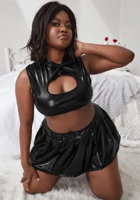 Plus Size Pu Leather Sexy Lingerie Set