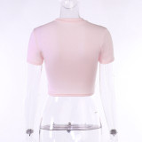 Basic Round Neck pink printed short-sleeved t-shirt women's summer fashion short tops