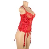 Plus Size Lace See-Through Underwire Breasted Garter Sexy Lingerie Set