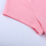 Heart Print Print Beaded Letter Short Sleeve T-Shirt Summer Fashion Casual Tops
