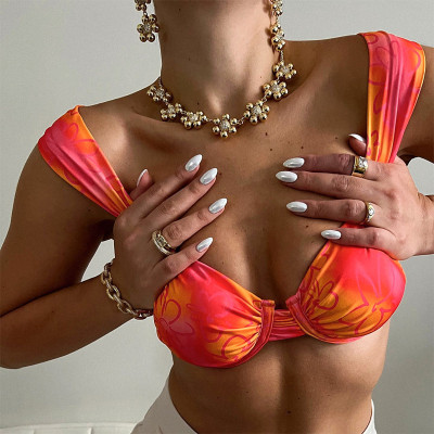 Summer women's fashion print sexy bikini top