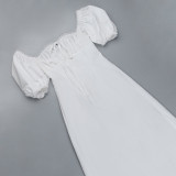 Square collar puff sleeve lace lace dress women palace style fashion slim dress