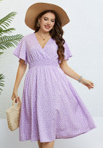 Women's Summer V Neck Purple Loose Plus Size Dress