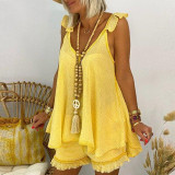 Casual Solid Linen Irregular Straps Sleeveless two piece shorts set