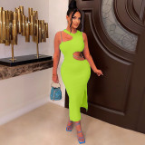 Women's Sexy Dress Summer Solid Color Sleeveless Tight Fitting Slit Maxi Dress