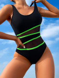 Women's sexy mesh high waist one piece swimsuit