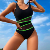 Women's sexy mesh high waist one piece swimsuit