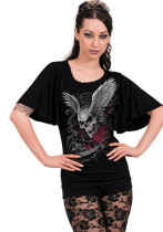 Women's Spring Summer Gothic Ruffle Sleeve Round Neck T-Shirt