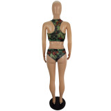 Women's Spring Summer Style Slim Fit Printed Swimsuit Two-Piece Set