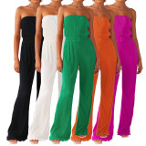 Women's Sexy Comfortable Pleated Wrapped Chest Wide Leg Jumpsuit