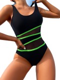 Women's sexy mesh high waist one piece swimsuit