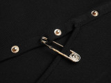 Women Black Long Sleeve Sexy One Shoulder Loop Pin Button Design Bandage Dress