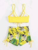 Swimsuit Ladies Sexy Two Pieces High Waist Bikini Leaf Print Swimsuit