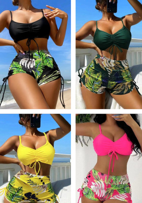 Swimsuit Ladies Sexy Two Pieces High Waist Bikini Leaf Print Swimsuit