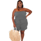Women's Solid Strapless Plus Size Casual Jumpsuit