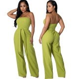 Fashion sexy solid color strapless casual jumpsuit