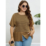 Summer Round Neck Plus Size Mm Short Sleeve Slit Top