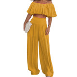 Spring Women's Fashion Casual Off Shoulder Top + Wide Leg Trousers Two-Piece Set