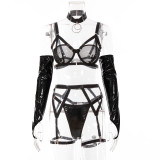 Sexy Night club Uniform Temptation Leather Gloves Sexy Lingerie Set Female