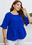 Summer Blue Pleated Loose Fashion Ladies Tops