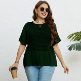 Summer Round Neck Plus Size Mm Short Sleeve Slit Top