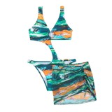 Swimsuit ladies one-piece printed sexy bikini + cover up