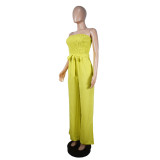 Fashion sexy solid color strapless casual jumpsuit