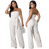 Fashion sexy solid color strapless casual jumpsuit