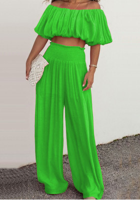 Spring Women's Fashion Casual Off Shoulder Top + Wide Leg Trousers Two-Piece Set