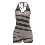 Summer Women's Fashion Contrast Color Sexy Low Back Halter Neck Slim Dress