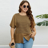 Summer Round Neck Plus Size Mm Short Sleeve Slit Top