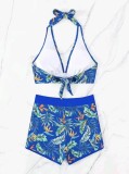 Women Two Pieces Bikini High Waist Square Leg Swim Trunk Print Swimsuit