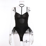 Women's Clothing Tight Fitting Halter Neck Sexy Mesh Girdle Sexy Teddy Lingerie