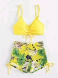 Swimsuit Ladies Sexy Two Pieces High Waist Bikini Leaf Print Swimsuit