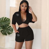 Women's Clothing Sexy T-Shirt Print Short Sleeve Two-Piece Set