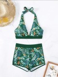 Women Two Pieces Bikini High Waist Square Leg Swim Trunk Print Swimsuit