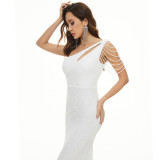 Elegant One Shoulder Party Evening Gown Sexy Long Slim Fit Bridal Chic Dress