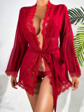 Women'S Sexy Mesh See-Through Robe Lace Sexy Pajamas Female Sexy Nightgown