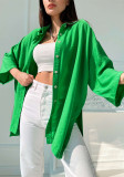 Shirt Women's Loose Bell Bottom Sleeve Spring Summer Comfortable Casual Solid Color Slit Shirt